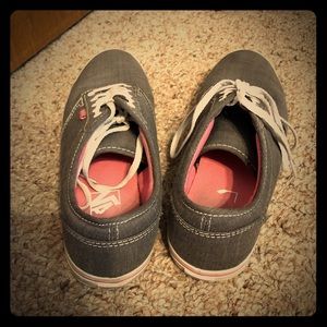 Grey pink white vans shoes